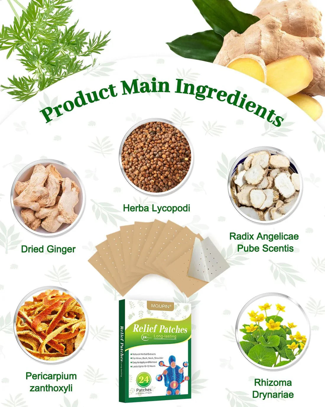 24pcs Herbal Heat Patches – 2-in-1 Natural Pain Relief for Knees, Back, Neck & Shoulders