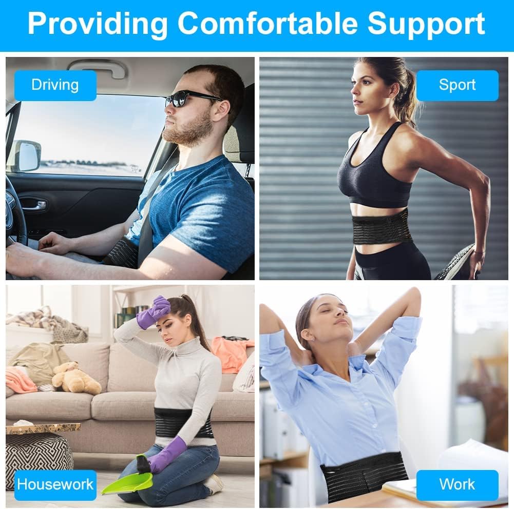 Heated Back Support with Magnet, Self Heating Lower support Belt,Tourmaline Magnetic Back Braces for Lower Pain Relief, Adjustable Knitted Lumbar Support Belt with Breathable Mesh Design for Herniated Disc,Sciatica,Scoliosis (L)