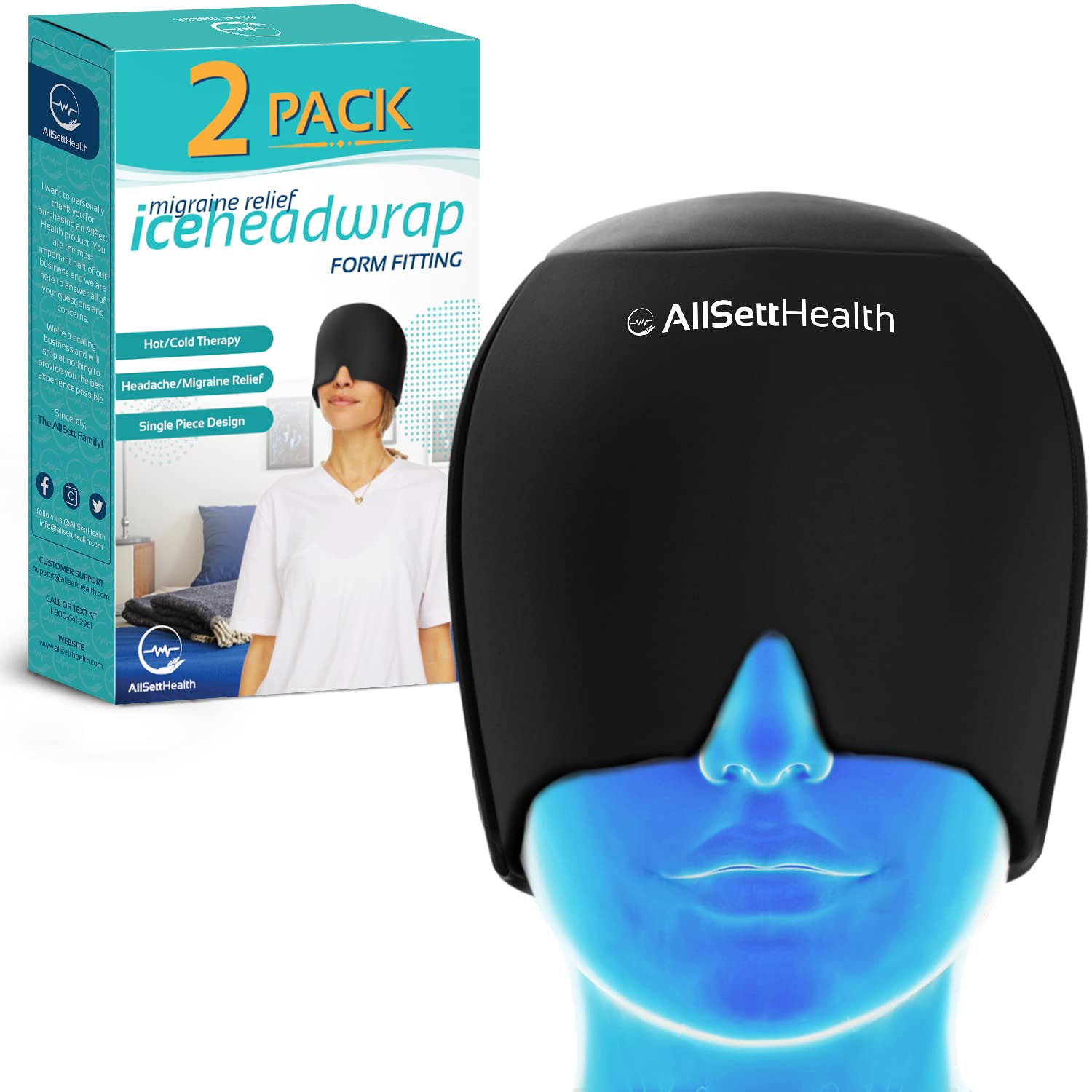 Patented Form Fitting Migraine Relief Ice Head Wrap | Headache and Migraine Hat | Hot and Cold Therapy for Puffy Eyes, Tension, Sinus and Stress Relief