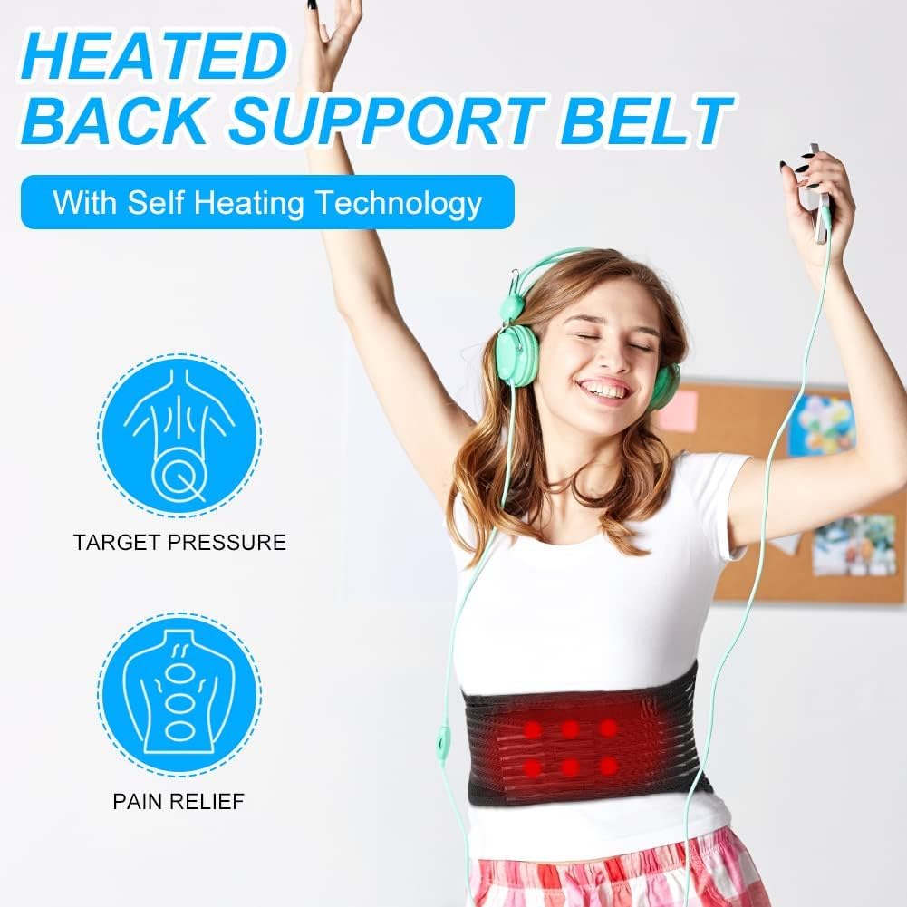 Heated Back Support with Magnet, Self Heating Lower support Belt,Tourmaline Magnetic Back Braces for Lower Pain Relief, Adjustable Knitted Lumbar Support Belt with Breathable Mesh Design for Herniated Disc,Sciatica,Scoliosis (L)