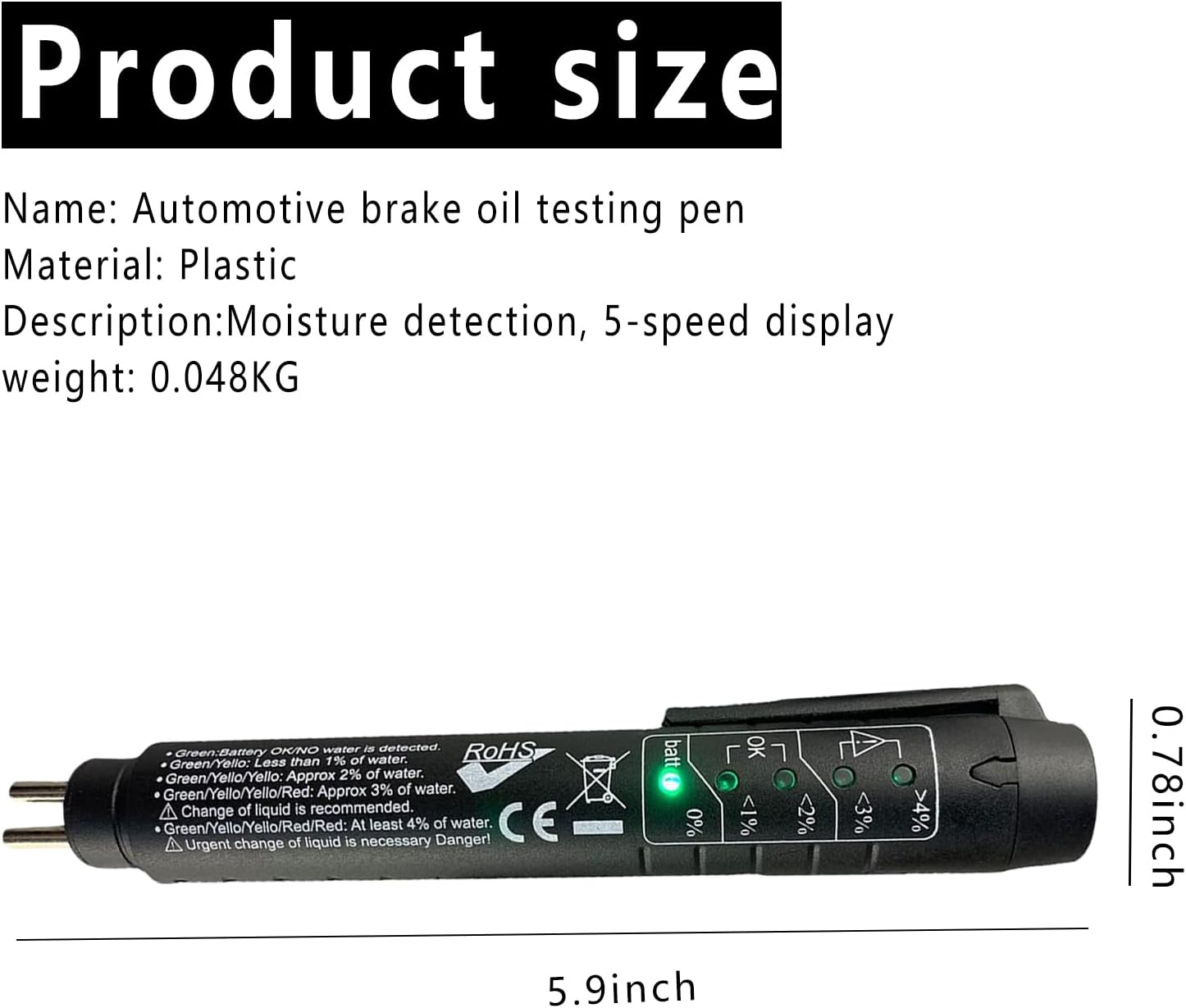 1 PC OBD2 Car Brake Oil Test Pen, Vehicle Analyzer Troubleshooter Adapter Accessories with 5 LED Indicators, Universal Automotive Diagnostic Test Tool for Cars Trucks Vans SUVs (Black)