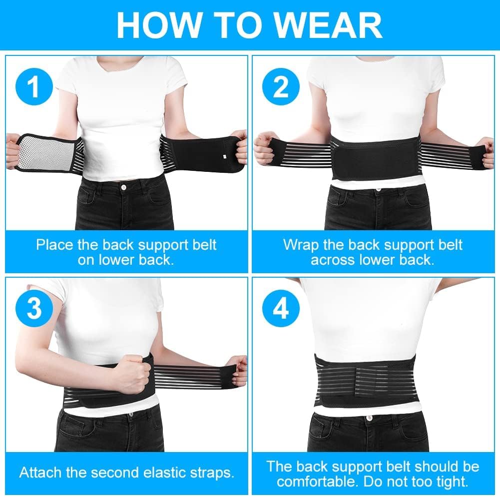 Heated Back Support with Magnet, Self Heating Lower support Belt,Tourmaline Magnetic Back Braces for Lower Pain Relief, Adjustable Knitted Lumbar Support Belt with Breathable Mesh Design for Herniated Disc,Sciatica,Scoliosis (L)