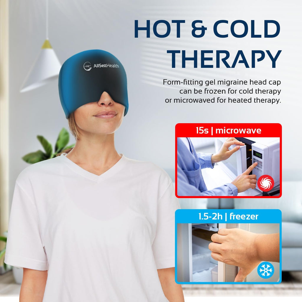 Patented Form Fitting Migraine Relief Ice Head Wrap | Headache and Migraine Hat | Hot and Cold Therapy for Puffy Eyes, Tension, Sinus and Stress Relief