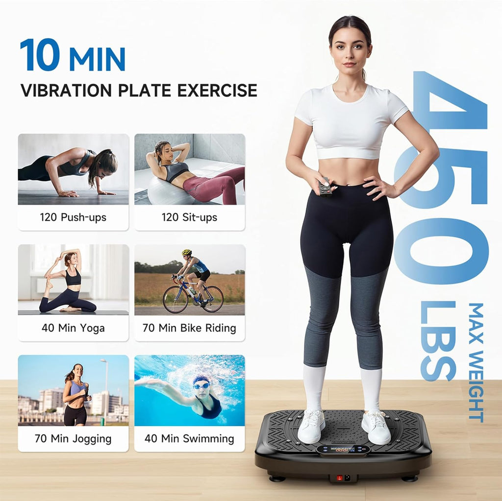 Vibration Plate Exercise Machine Lymphatic Drainage, Full Body Shaking Workout Vibrating Plate Weight Loss, 199 Adjustable Speeds 450 Lbs Capacity Fitness Platform for Women Men
