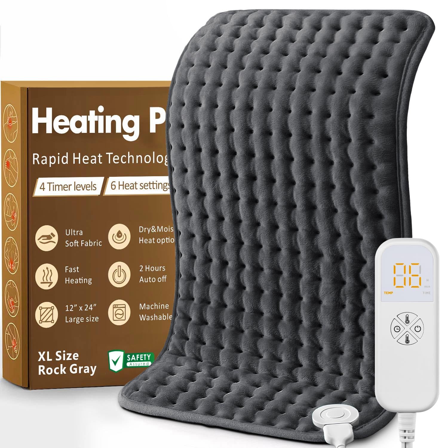 Heating Pad for Back Pain Cramps Relief - Electric Heating Pad for Neck/Shoulder/Muscle Pain - 6 Heat Settings, Auto Off, Moist Heat Options, Machine Washable, Christmas Gifts for Women,Mom,Sister -XL