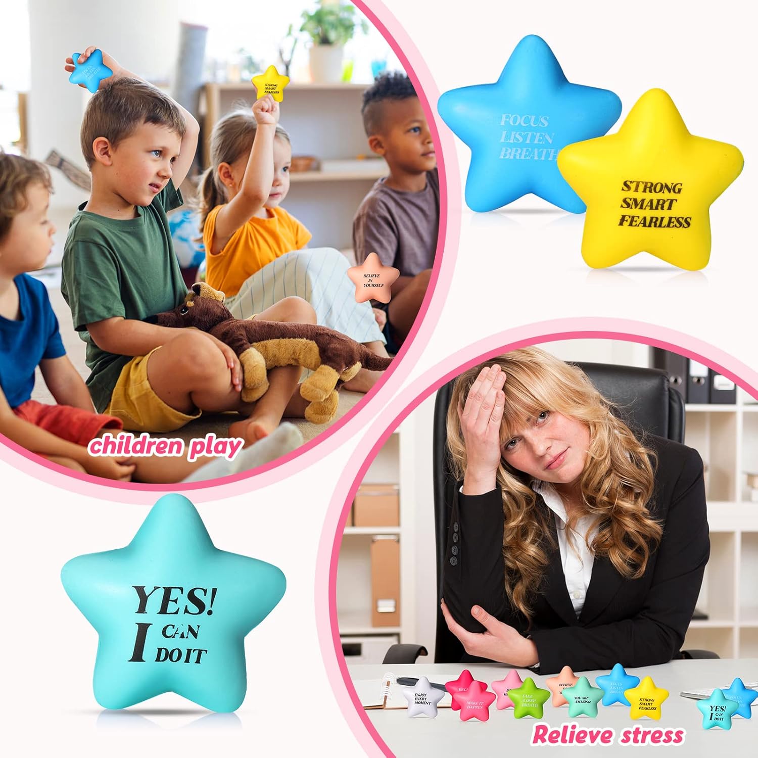 Sotiff 100 Pack Star Stress Balls Bulk Stress Relief Balls with Motivational Quotes Mini Inspirational Foam Party Favors Gifts for Kids Adults Anger Fidget Relief Exercise(Fresh Colors)