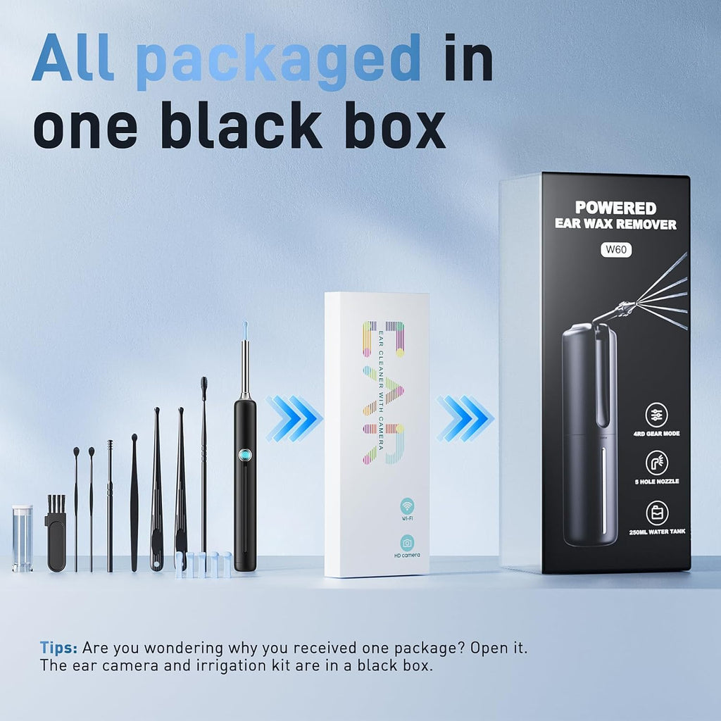 Ear Wax Removal - Electric Ear Irrigation Flushing System with 4 Pressure Modes, Ear Cleaner with Camera, 1080P Otoscope, Ear Cleaning Tool with 7 Pcs Ear Set, Safe and Effective Earwax Removal Kit