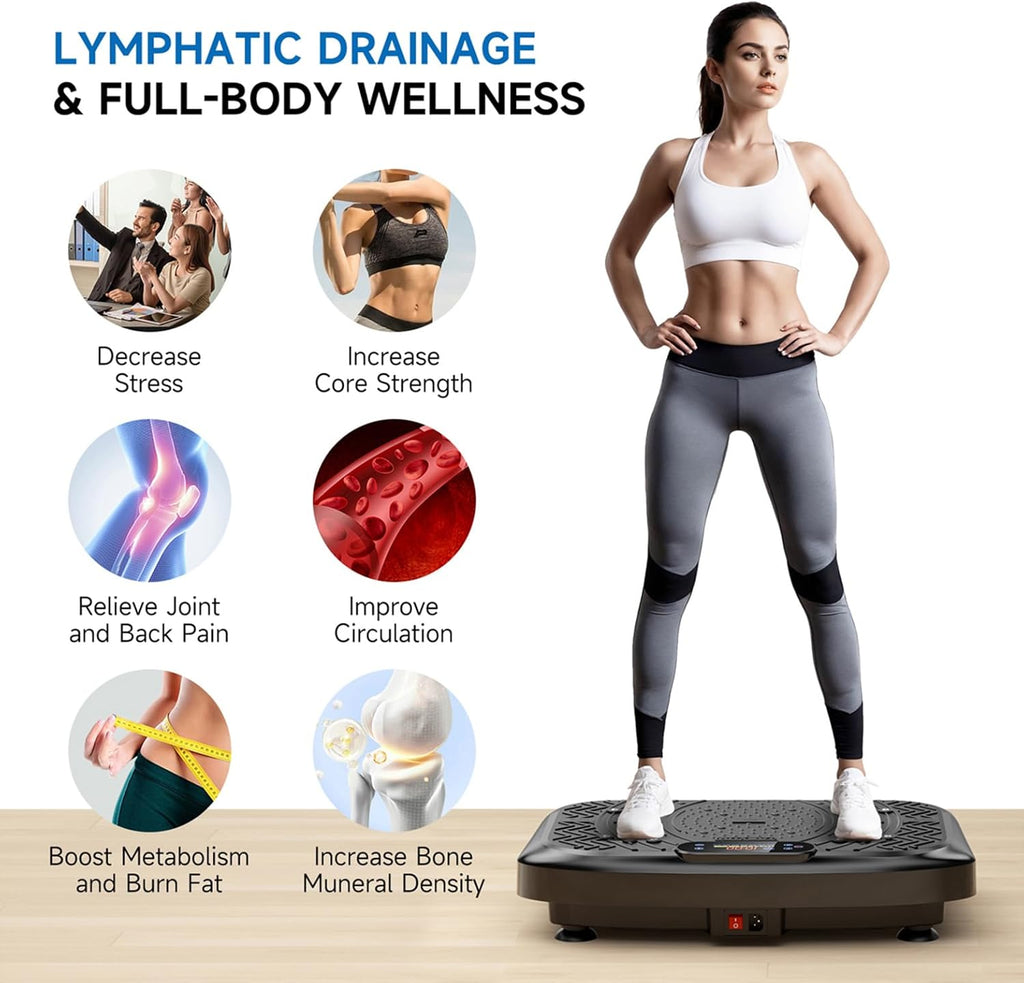 Vibration Plate Exercise Machine Lymphatic Drainage, Full Body Shaking Workout Vibrating Plate Weight Loss, 199 Adjustable Speeds 450 Lbs Capacity Fitness Platform for Women Men