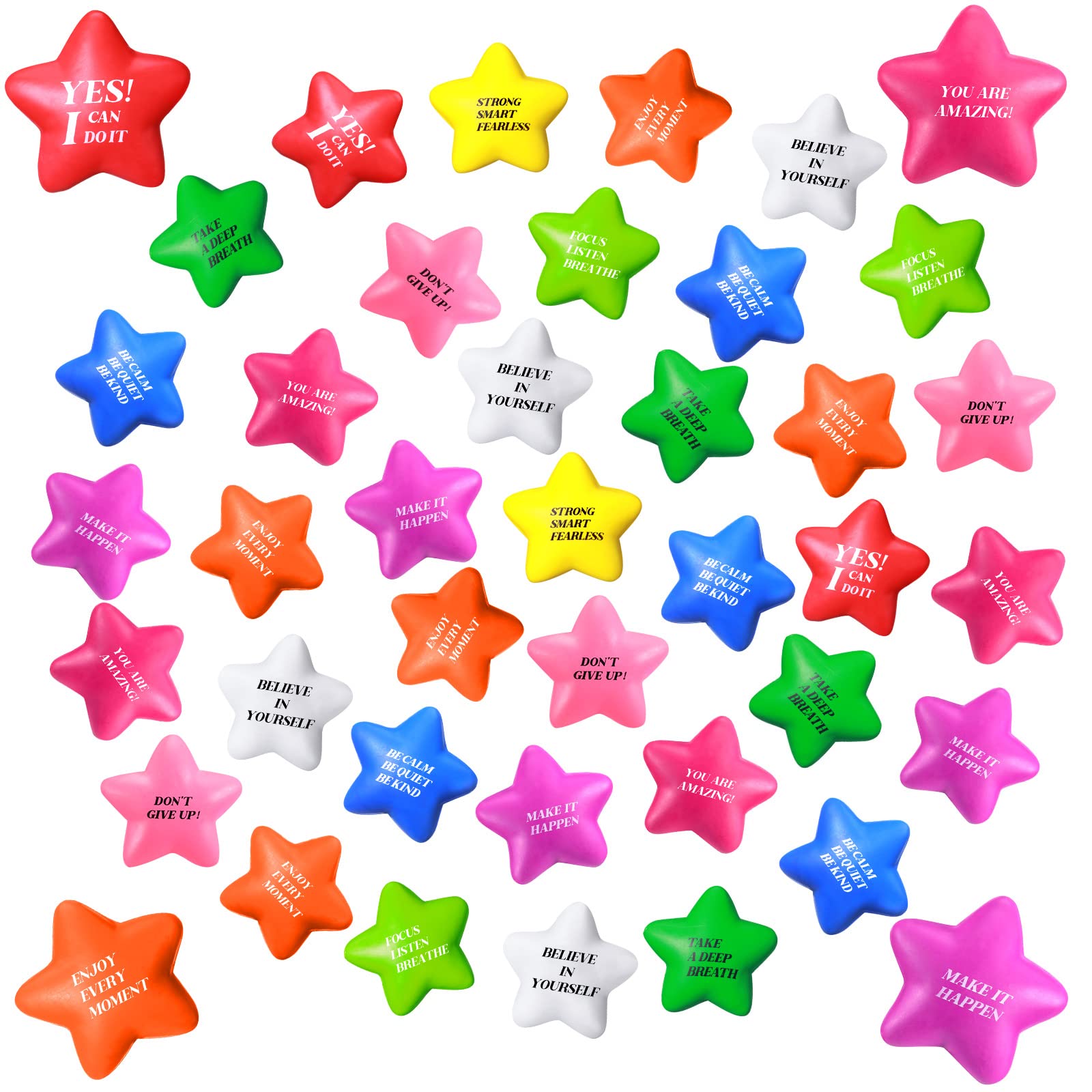 Sotiff 100 Pack Star Stress Balls Bulk Stress Relief Balls with Motivational Quotes Mini Inspirational Foam Party Favors Gifts for Kids Adults Anger Fidget Relief Exercise(Fresh Colors)
