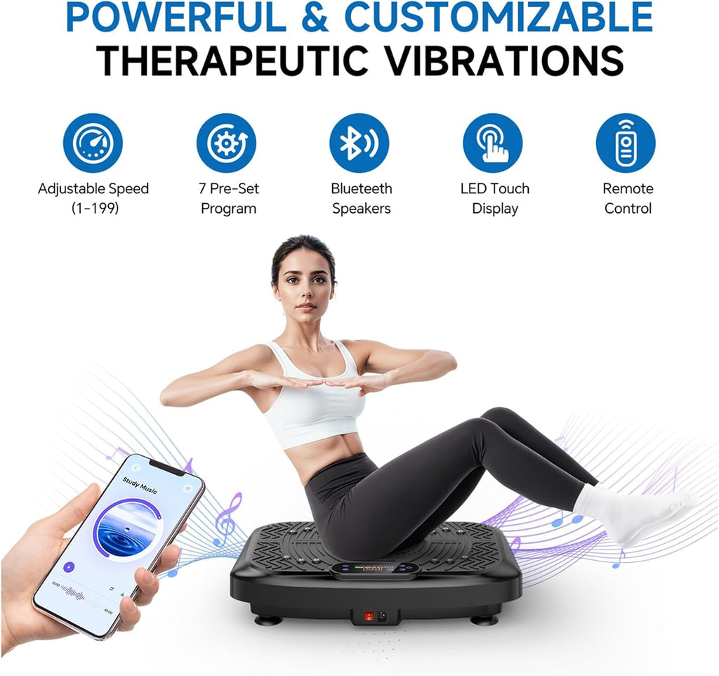 Vibration Plate Exercise Machine Lymphatic Drainage, Full Body Shaking Workout Vibrating Plate Weight Loss, 199 Adjustable Speeds 450 Lbs Capacity Fitness Platform for Women Men
