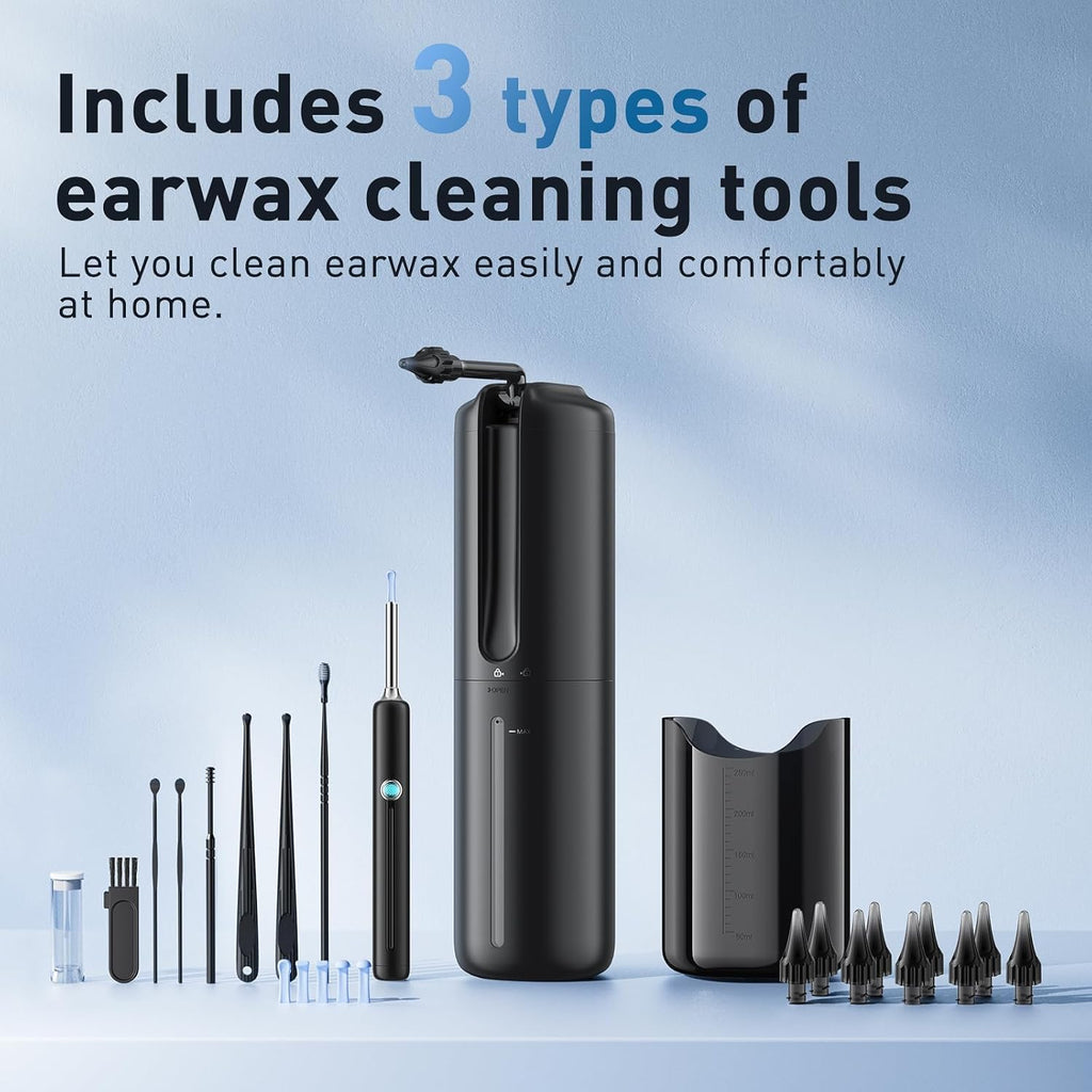 Ear Wax Removal - Electric Ear Irrigation Flushing System with 4 Pressure Modes, Ear Cleaner with Camera, 1080P Otoscope, Ear Cleaning Tool with 7 Pcs Ear Set, Safe and Effective Earwax Removal Kit