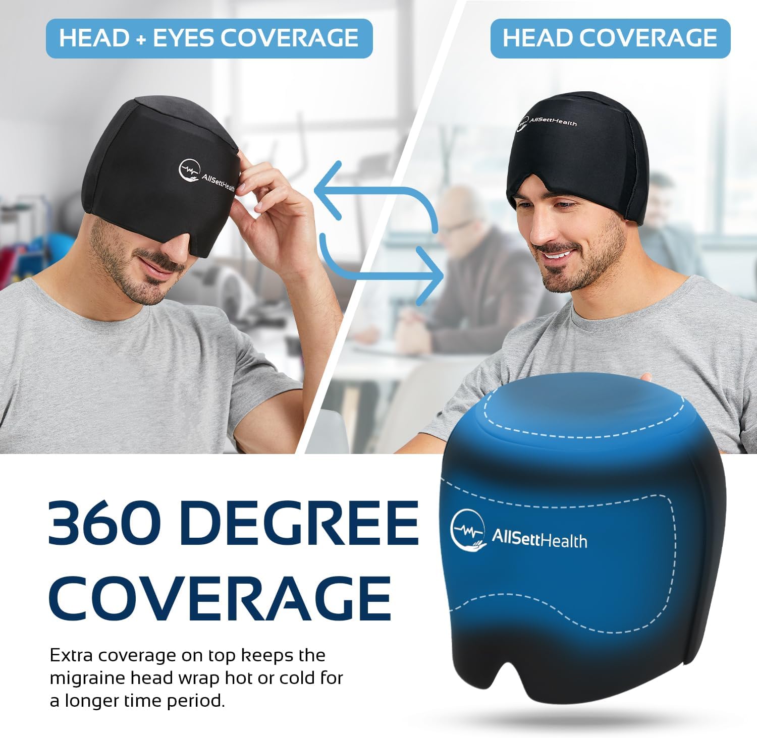 Patented Form Fitting Migraine Relief Ice Head Wrap | Headache and Migraine Hat | Hot and Cold Therapy for Puffy Eyes, Tension, Sinus and Stress Relief