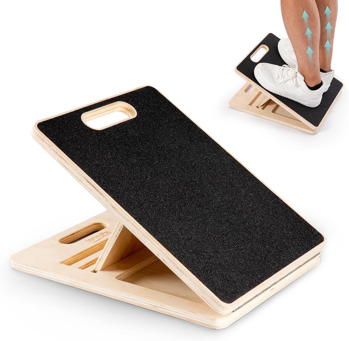 StrongPal Professional Wooden Slant Board, Adjustable Incline Board and Calf Stretcher with Side Handle for Portability