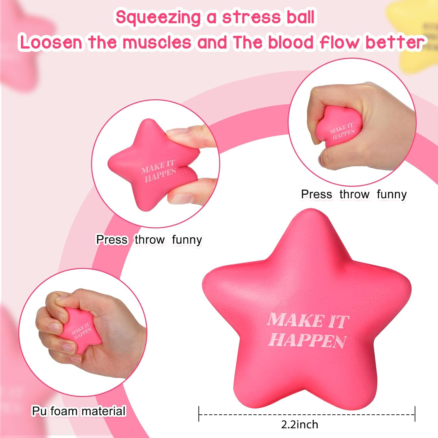 Sotiff 100 Pack Star Stress Balls Bulk Stress Relief Balls with Motivational Quotes Mini Inspirational Foam Party Favors Gifts for Kids Adults Anger Fidget Relief Exercise(Fresh Colors)