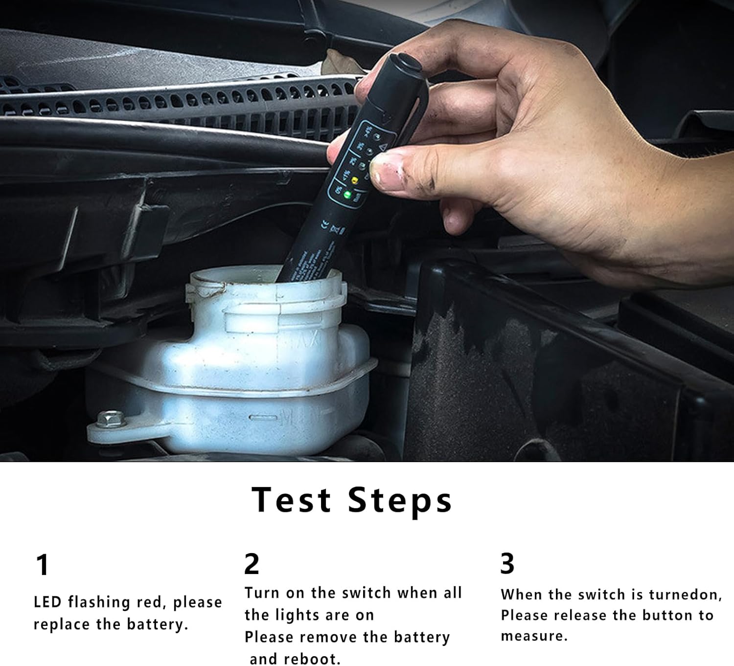 1 PC OBD2 Car Brake Oil Test Pen, Vehicle Analyzer Troubleshooter Adapter Accessories with 5 LED Indicators, Universal Automotive Diagnostic Test Tool for Cars Trucks Vans SUVs (Black)