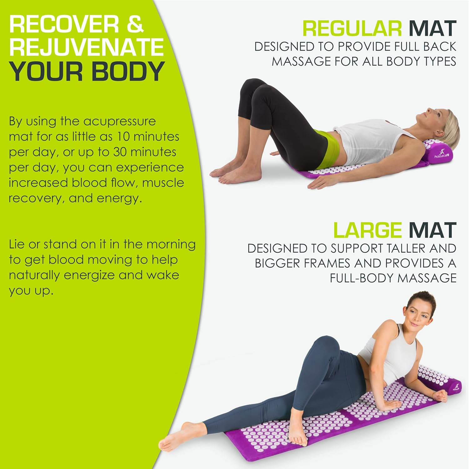 Acupressure Mat and Pillow Set for Back/Neck Pain Relief and Muscle Relaxation, Large - Gray/Gray