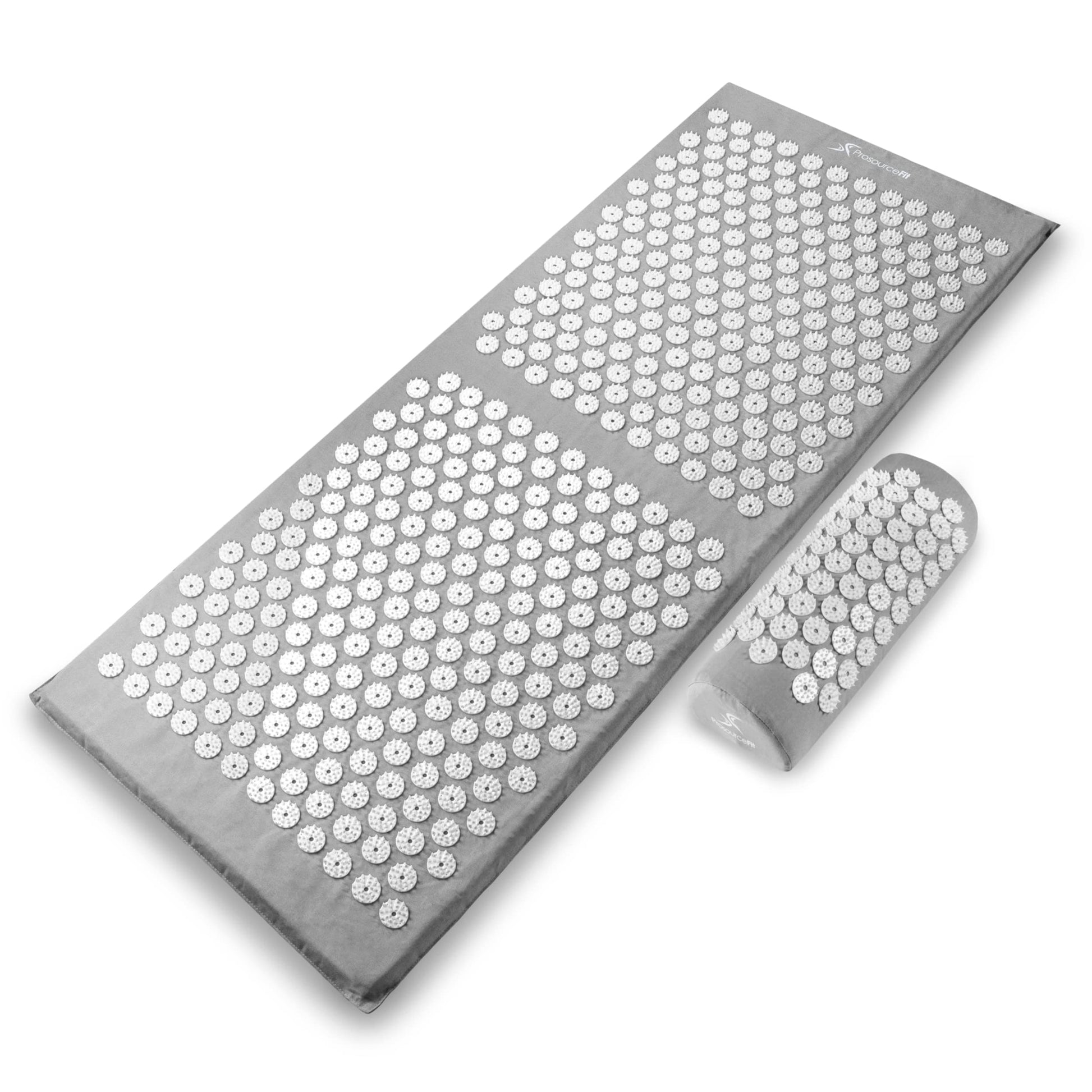 Mat and Pillow Set for Back/Neck Pain Relief and Muscle Relaxation, Large - Gray/Gray