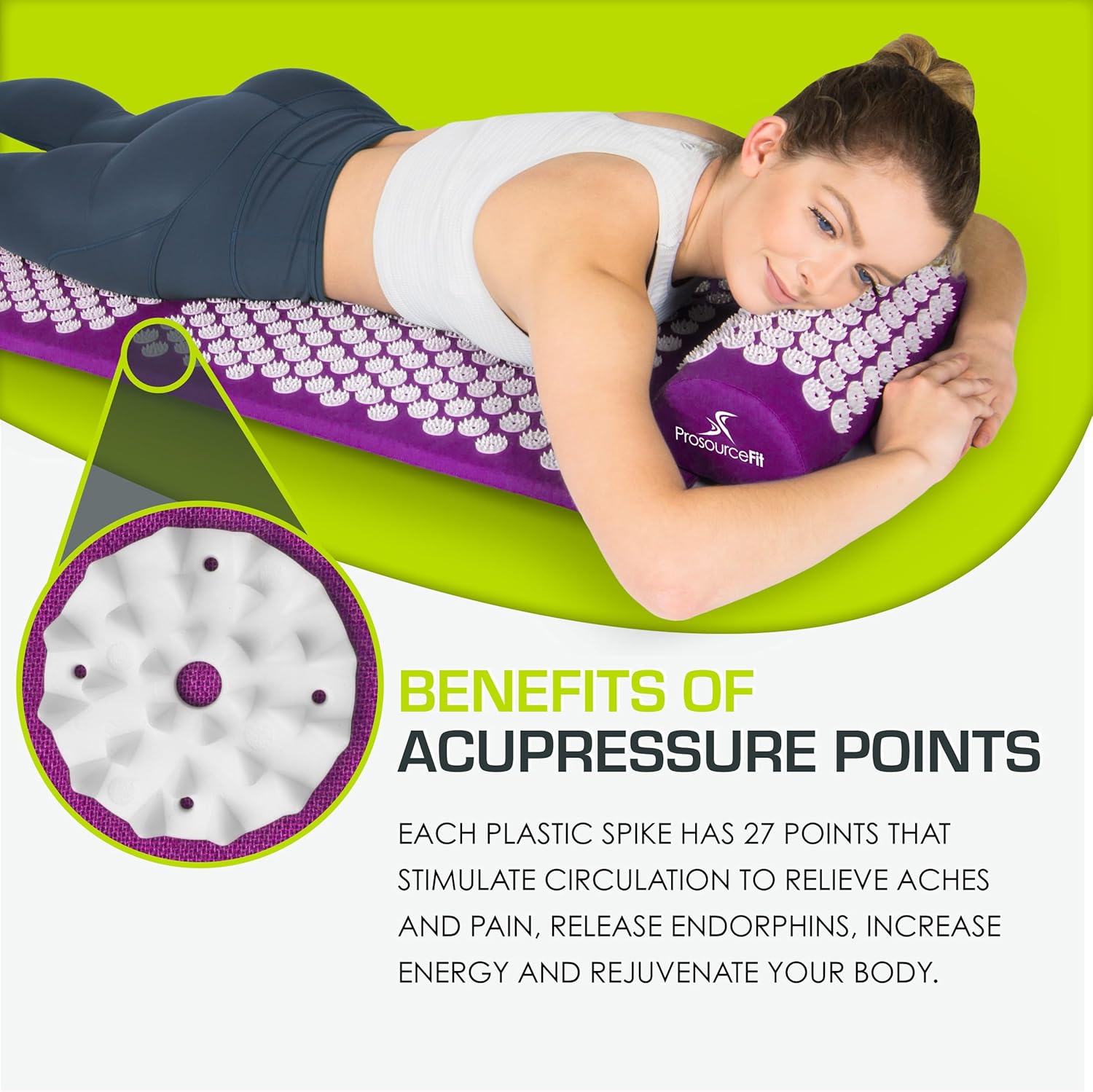 Acupressure Mat and Pillow Set for Back/Neck Pain Relief and Muscle Relaxation, Large - Gray/Gray