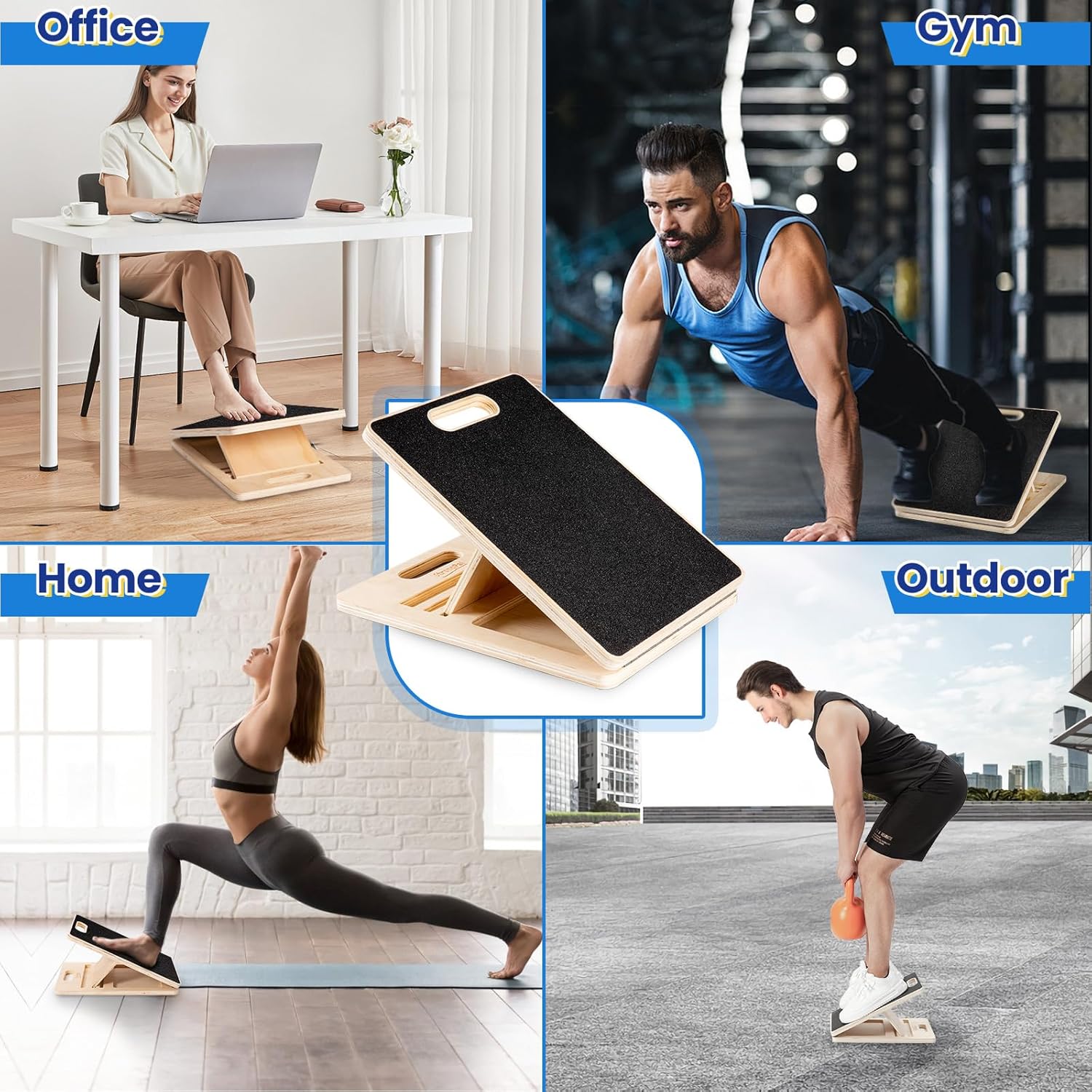 StrongPal Professional Wooden Slant Board, Adjustable Incline Board and Calf Stretcher with Side Handle for Portability