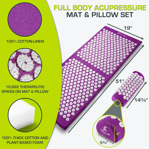 Acupressure Mat and Pillow Set for Back/Neck Pain Relief and Muscle Relaxation, Large - Gray/Gray